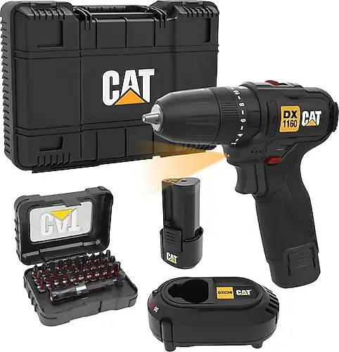 [DX1160] CAT 12V Borvél með höggi, 2x2Ah batterí, hleðslutæki og taska 